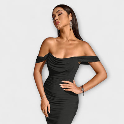 Ione - Off-Shoulder Raffung Bodycon Kleid