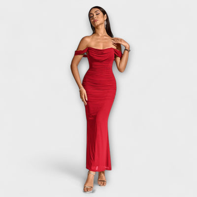 Ione - Off-Shoulder Raffung Bodycon Kleid