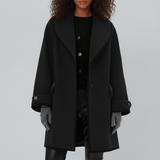 Oversized Mantel Mit Weitem Revers - Lillian in Schwarz