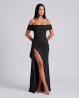 Damen Off Shoulder Maxikleid für elegante Abendmode in Schwarz