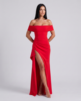 Damen Off Shoulder Maxikleid für elegante Abendmode in Rot