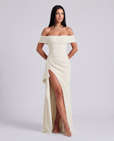 Damen Off Shoulder Maxikleid für elegante Abendmode in Weiß
