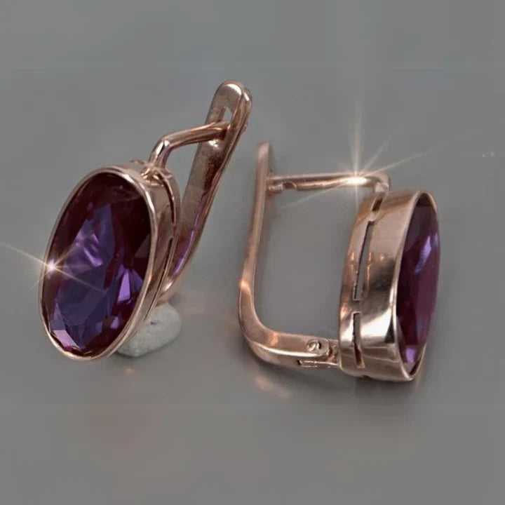 Abgerundete lila Glas-Gold-Ohrringe