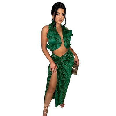 Pia - 2-teilige Geplisste Rüschen-Set