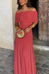 Plissiertes Sommerkleid mit einem Schulterträger für Damen in Rot