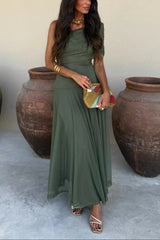 Plissiertes Sommerkleid mit einem Schulterträger für Damen in Grün
