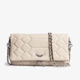 Ravenna | Schlanke Handtasche für Damen in Beige kariert