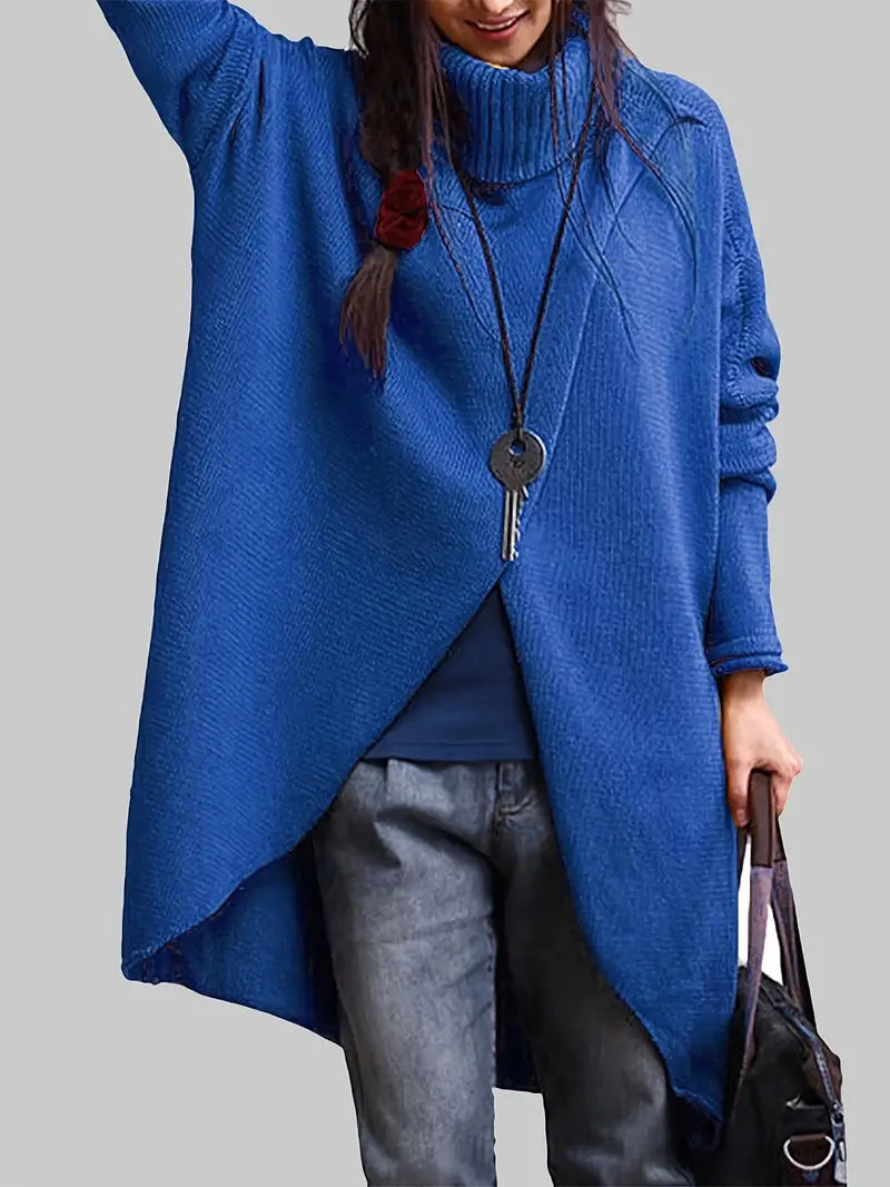 Dreithora™ | Split Solid Turtle Neck Pullover, Elegante Langarm-Pullover für Herbst