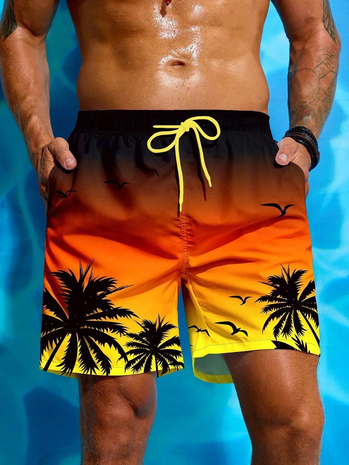 Palmen | Badeshorts Herren mit Tropen-Print – Bequeme Badehose für Männer
