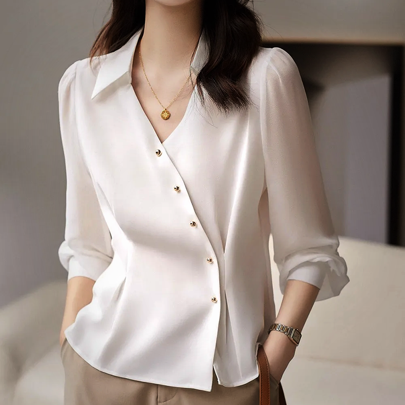 Elegante Bluse | Wickel-Optik | Feminine Puffärmel