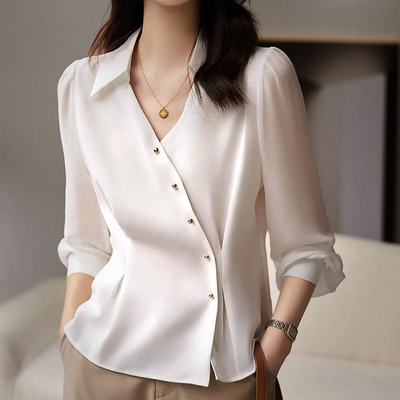 Elegante Bluse | Wickel-Optik | Feminine Puffärmel