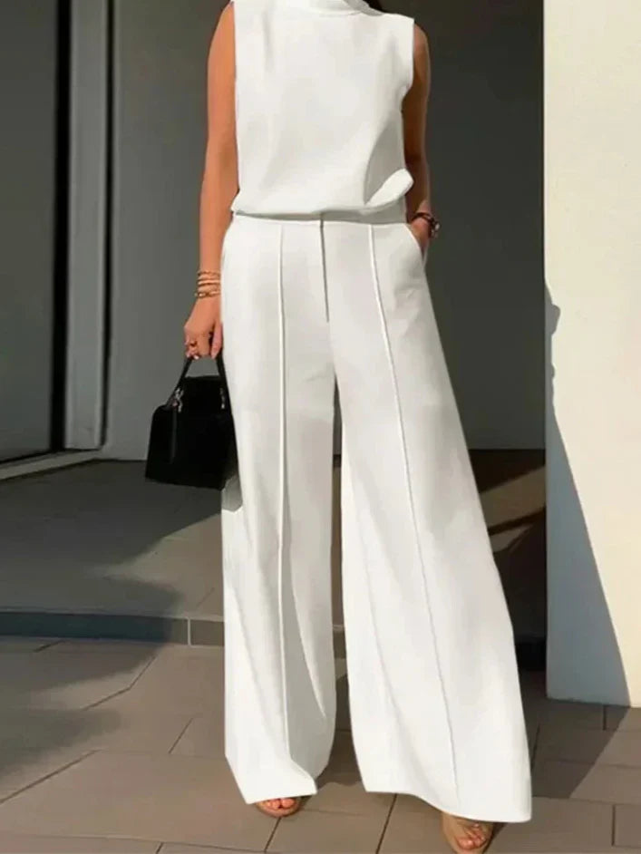Frieda | Damen Set - Ärmelloses Oberteil mit Weitbeinigen Hosen
