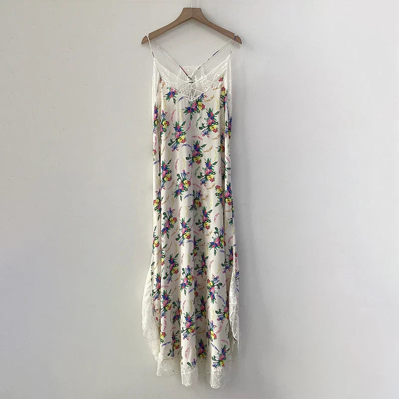 Avelena | Spitzenstickerei V-Ausschnitt Seiden Midi Kleid