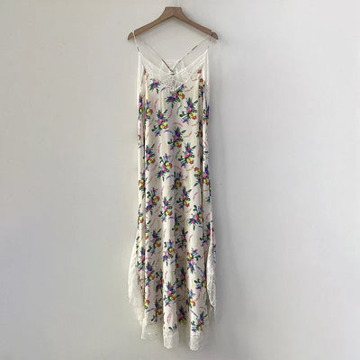 Avelena | Spitzenstickerei V-Ausschnitt Seiden Midi Kleid