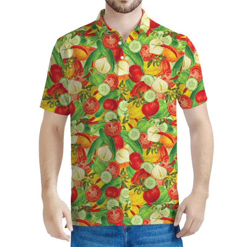 Avelena | Herren 3D-Gedrucktes Veganes Gemüse Polo-Shirt
