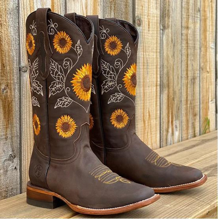 Blumen | Elegante Damen-Cowboystiefel mit Stickerei und harter Sohle