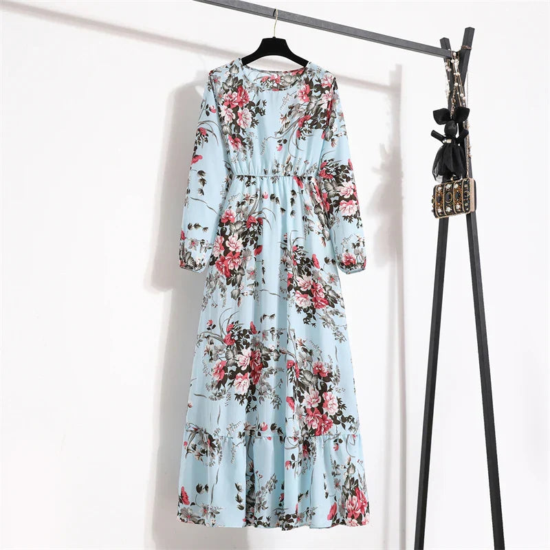 Frieda | Maxikleid Langarm Floral für Damen