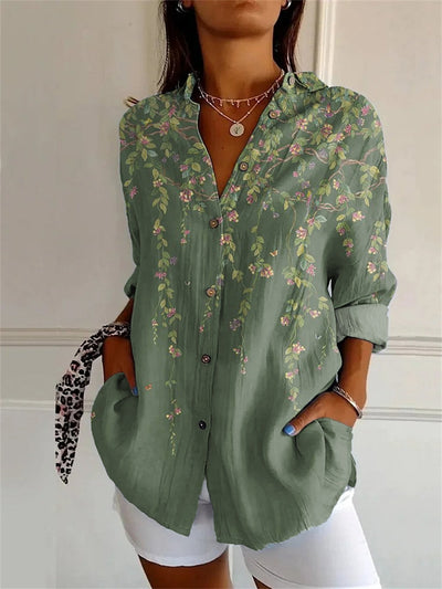 Avelena | Damen Sommer 3D Muster Gedrucktes Langarmhemd