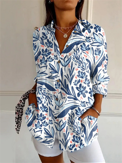 Avelena | Damen Sommer 3D Muster Gedrucktes Langarmhemd