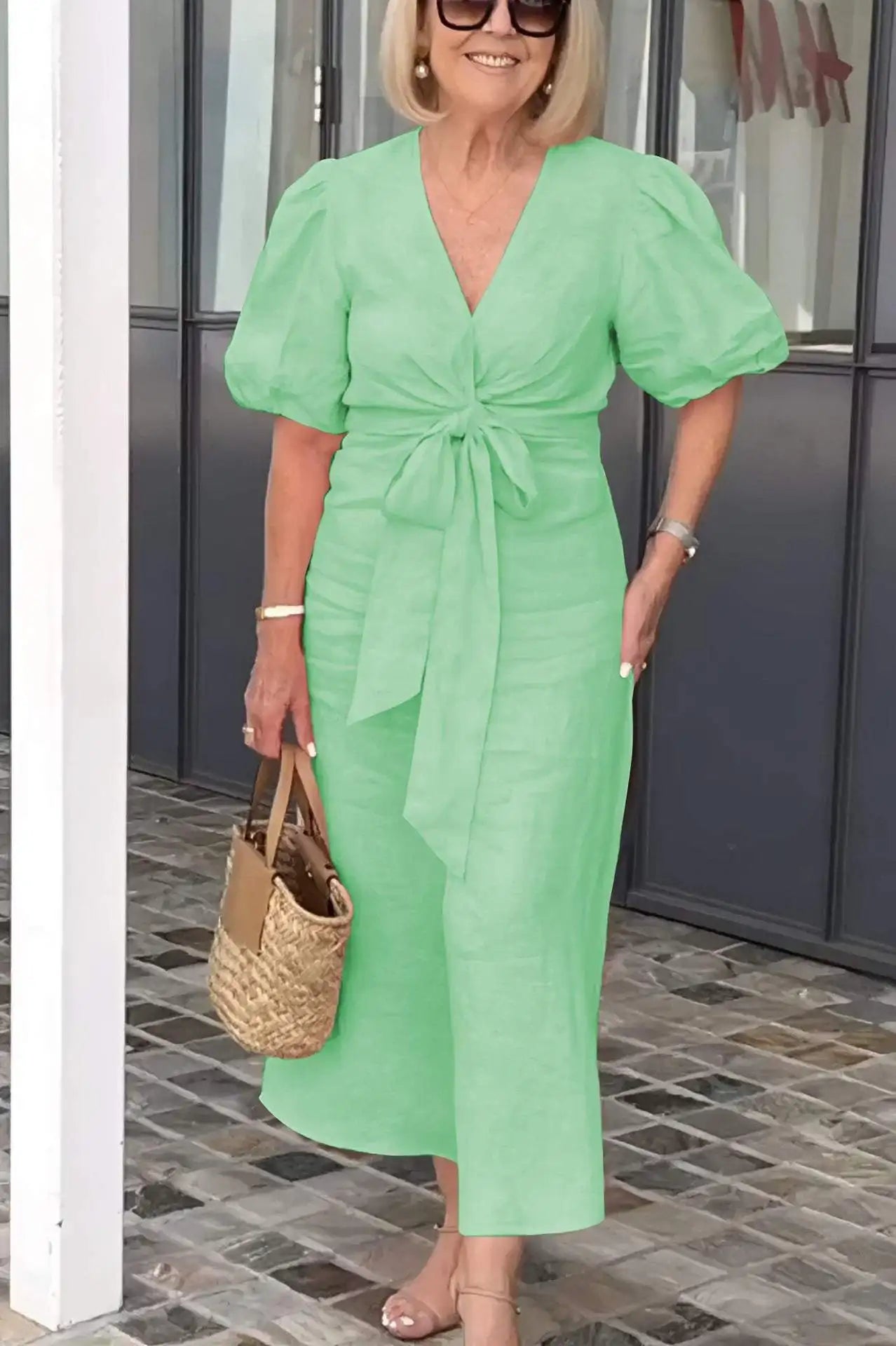 50% RABAT | Esther™ | Baumwollkleid mit V-Ausschnitt und Schnürung