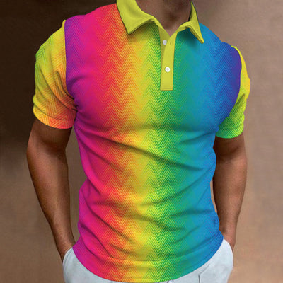 Avelena | Herren 3D-Gedrucktes Regenbogen-Polo-Shirt