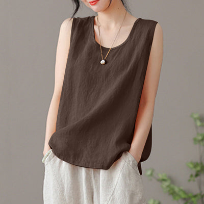 Avelena | Ärmelloses O-Ausschnitt Arbeitshemd