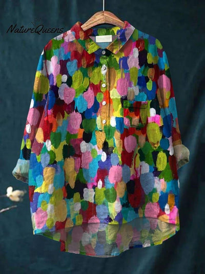 Avelena | Damen Retro Fisch Kunst V-Ausschnitt Langarmshirt