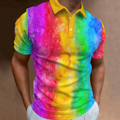 Avelena | Herren 3D-Gedrucktes Regenbogen-Polo-Shirt