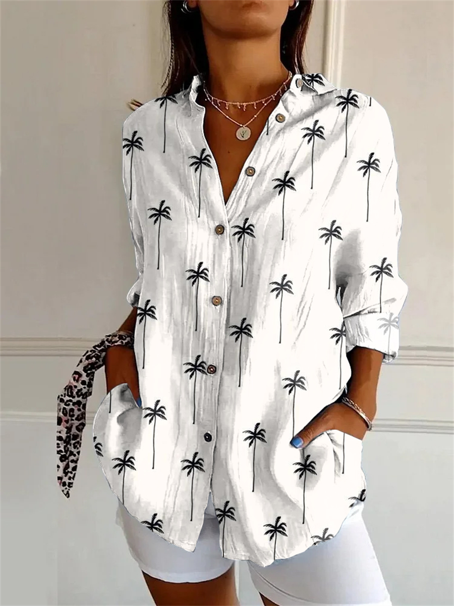 Avelena | Damen Sommer 3D Muster Gedrucktes Langarmhemd