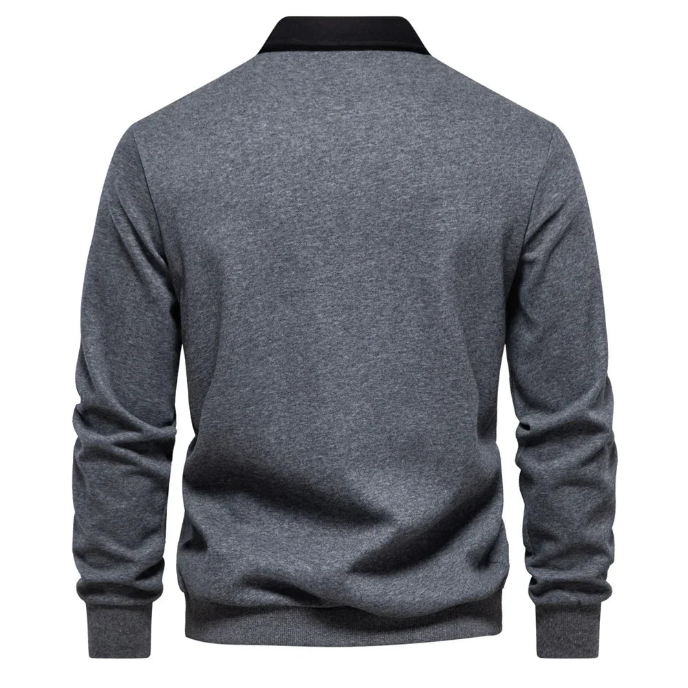 Klassischer Langarm-Pullover | Minimalistisch und Elegant | Kontrastkragen