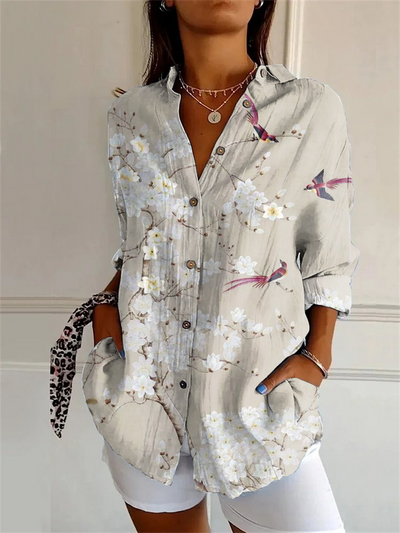 Avelena | Damen Sommer 3D Muster Gedrucktes Langarmhemd
