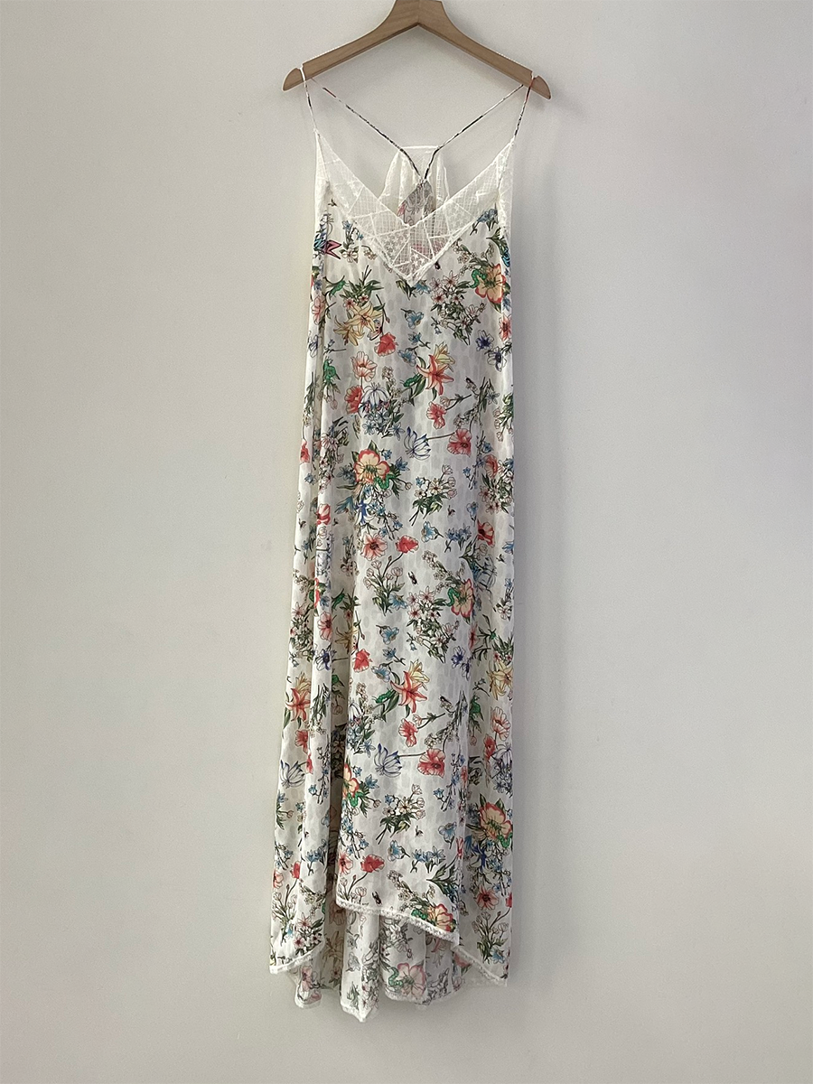 Avelena | Spitzenstickerei V-Ausschnitt Seiden Midi Kleid