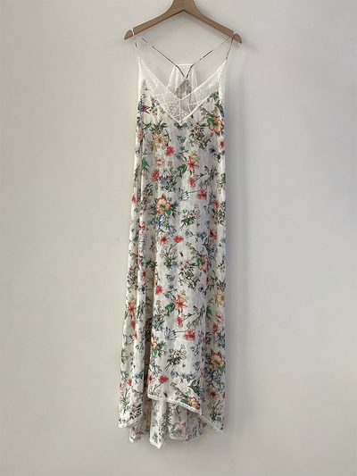 Avelena | Spitzenstickerei V-Ausschnitt Seiden Midi Kleid