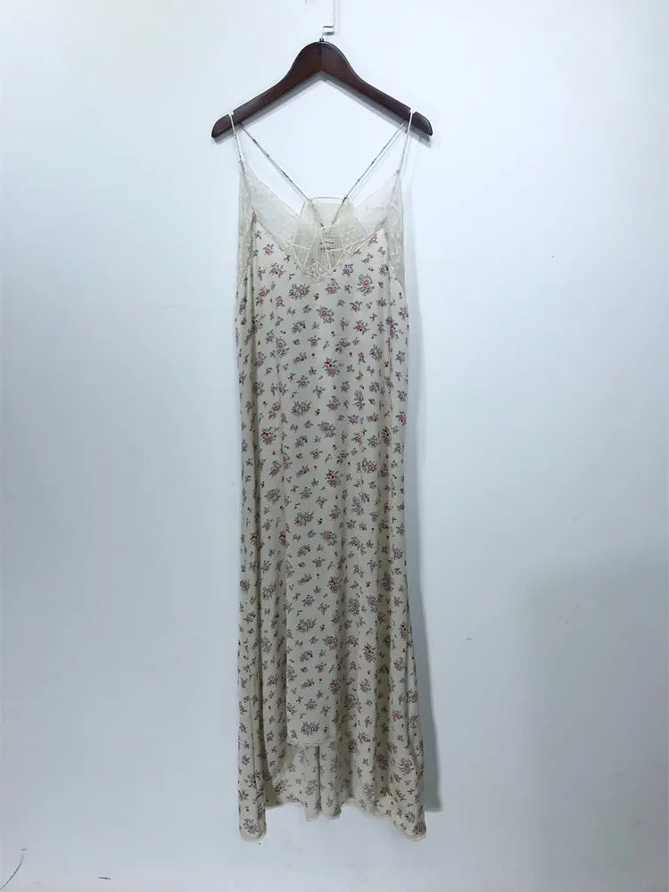 Avelena | Spitzenstickerei V-Ausschnitt Seiden Midi Kleid