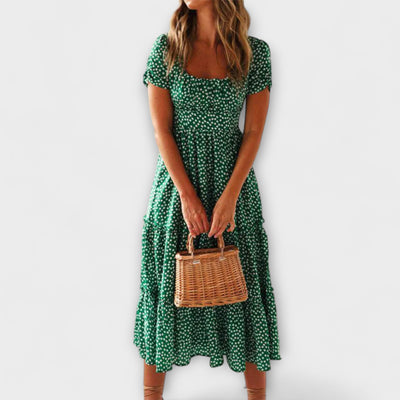 Vintage Blumenmuster Puffärmel Maxikleid