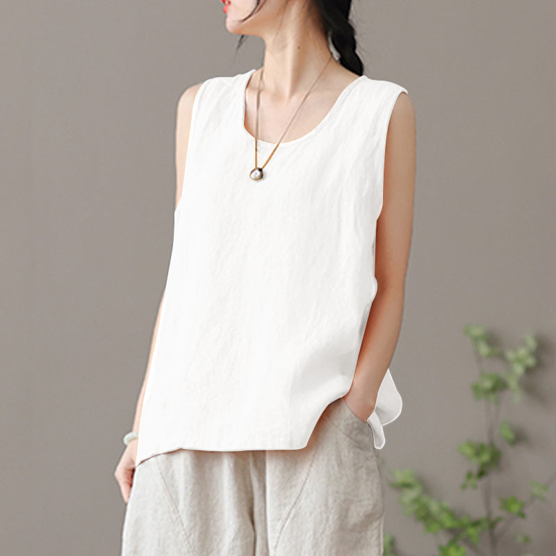 Avelena | Ärmelloses O-Ausschnitt Arbeitshemd