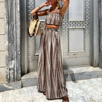 Zweiteiler-Set mit Ethno-Muster | Cropped Top & Weite Hose | Boho-Chic