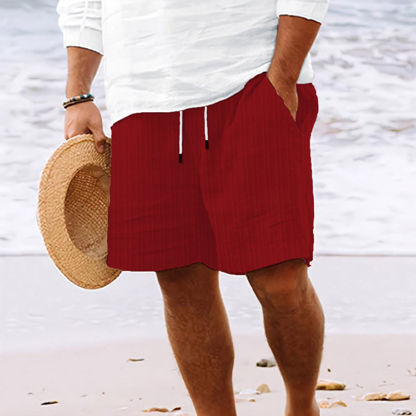 Avelena | Herren Gestreifte Jacquard-Tunnelzug-Badehose