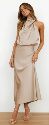 Luna - Maxikleid mit Drapierung in Beige