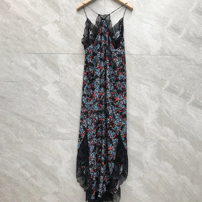 Avelena | Spitzenstickerei V-Ausschnitt Seiden Midi Kleid