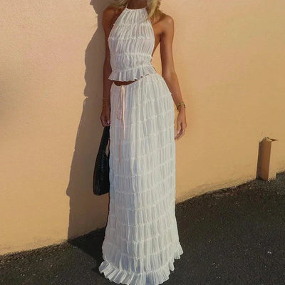 Lilou | Eleganter Zweiteiler Sommer aus Plissiertem Top und Maxirock