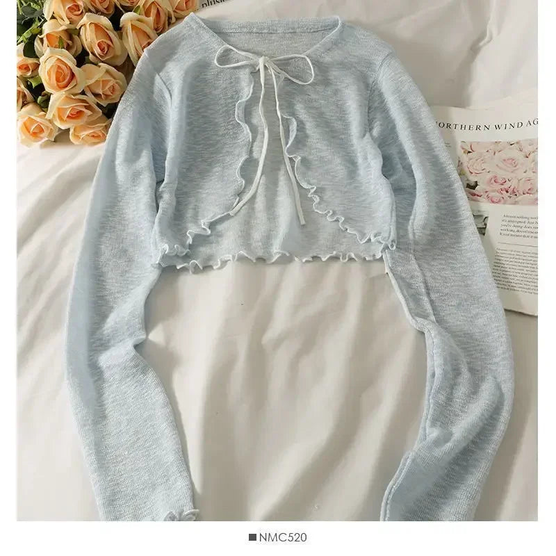 Avelena | Schleifen-Schnür-Longsleeve-Crop-Top für Frauen