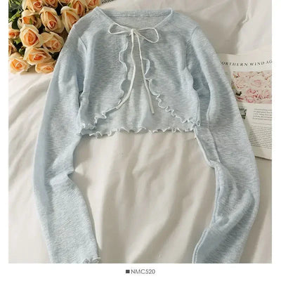 Avelena | Schleifen-Schnür-Longsleeve-Crop-Top für Frauen