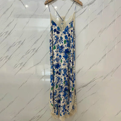 Avelena | Spitzenstickerei V-Ausschnitt Seiden Midi Kleid