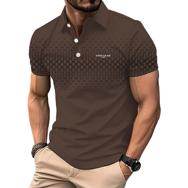 Avelena | Herren Slim Fit 3D Druck Polo Shirt