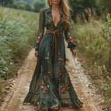 Selvara – Elegantes Boho Damen Maxikleid in Grün
