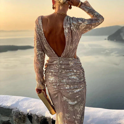 Avelena | Herbst Glänzendes Paillettenabendkleid