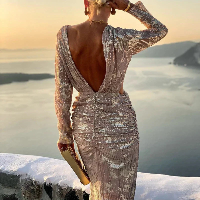 Avelena | Herbst Glänzendes Paillettenabendkleid