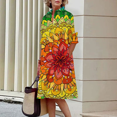 Avelena | Abstraktes Gesichtsprint Hemdkleid