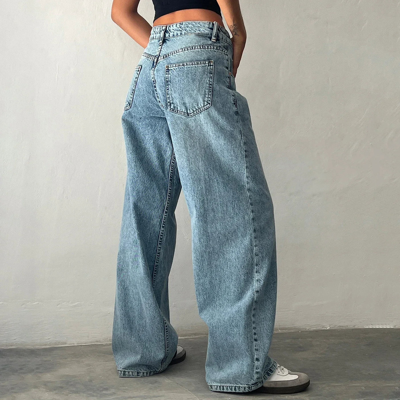 Damen-Weitbein-Jeans im hellen Vintage-Look